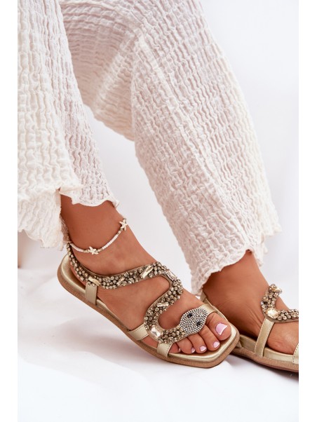Women Sandals With Decoration Snake Eco Leather Artiker 56C1362 Golden