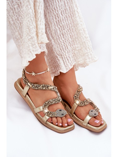 Women Sandals With Decoration Snake Eco Leather Artiker 56C1362 Golden