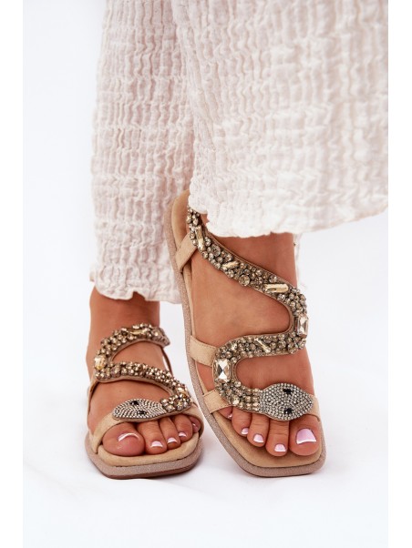 Women's Sandals With Decoration Snake Eco Suede Artiker Beige 56C1361