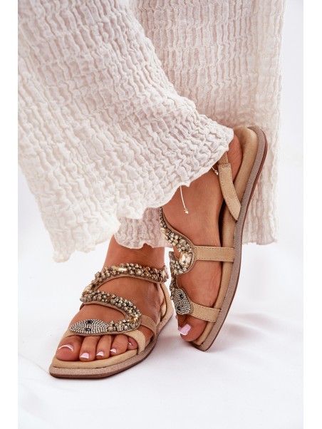 Women's Sandals With Decoration Snake Eco Suede Artiker Beige 56C1361