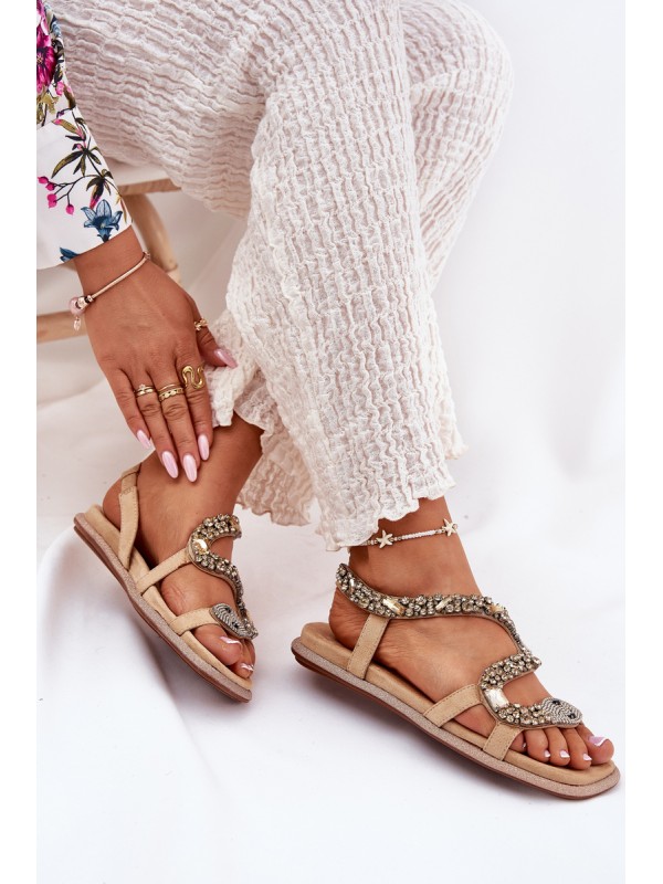 Women's Sandals With Decoration Snake Eco Suede Artiker Beige 56C1361
