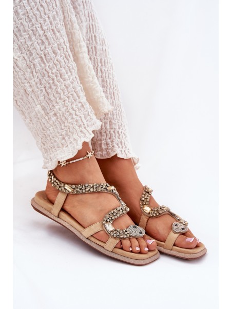 Women's Sandals With Decoration Snake Eco Suede Artiker Beige 56C1361