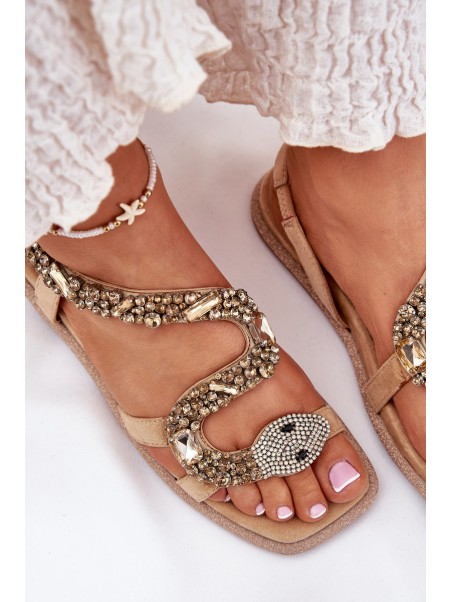 Women's Sandals With Decoration Snake Eco Suede Artiker Beige 56C1361