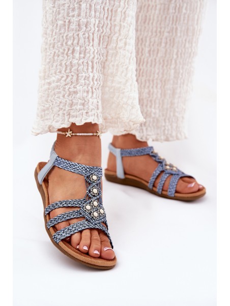 Women's Flat Sandals With Woven Straps Blue Artiker 56C1325