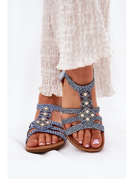 Women's Flat Sandals With Woven Straps Blue Artiker 56C1325