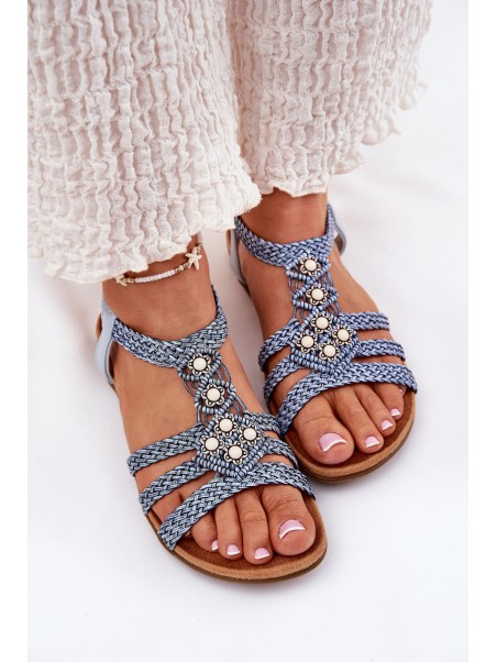Women's Flat Sandals With Woven Straps Blue Artiker 56C1325