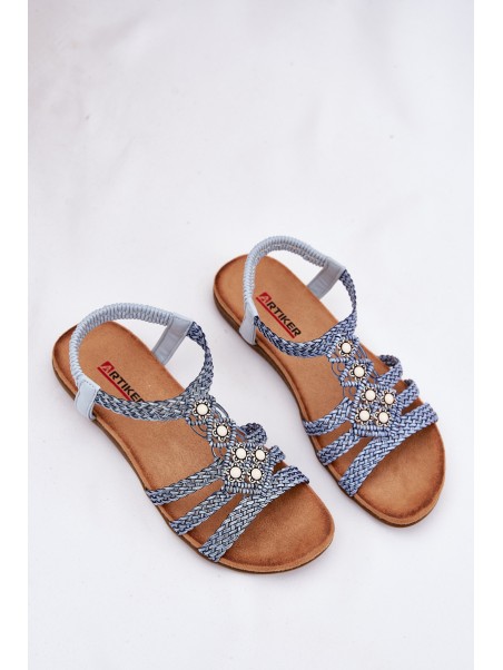 Women's Flat Sandals With Woven Straps Blue Artiker 56C1325