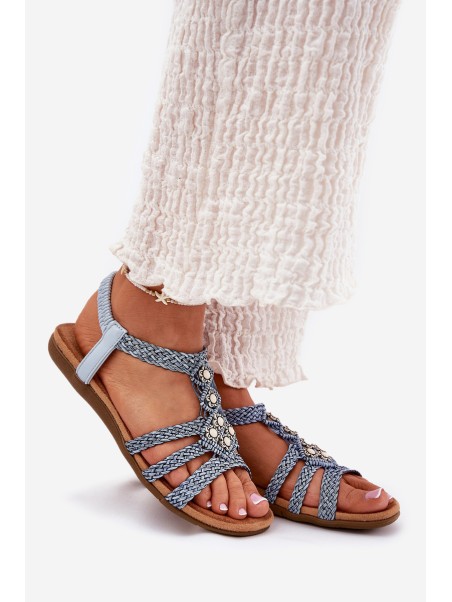 Women's Flat Sandals With Woven Straps Blue Artiker 56C1325