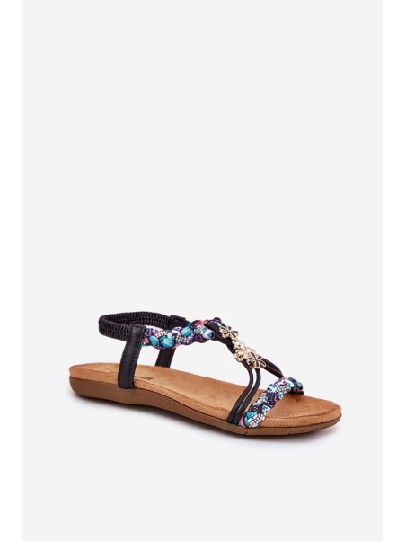 Women's Flat Sandals With Woven Straps And Embellishments Artiker Black 54C1331