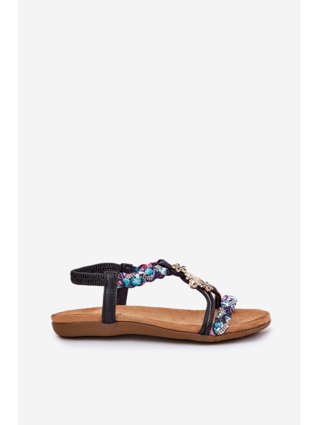Women's Flat Sandals With Woven Straps And Embellishments Artiker Black 54C1331