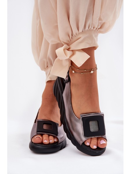 Ladies leather wedge sandals with decoration Artiker 56C2158 graphite