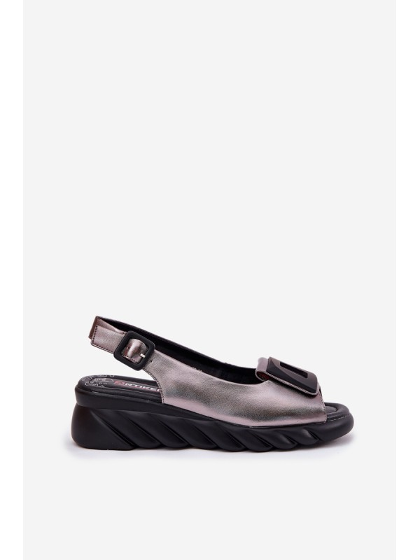 Ladies leather wedge sandals with decoration Artiker 56C2158 graphite