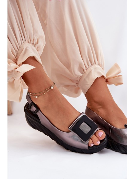 Ladies leather wedge sandals with decoration Artiker 56C2158 graphite