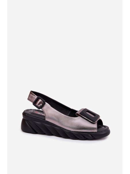 Ladies leather wedge sandals with decoration Artiker 56C2158 graphite