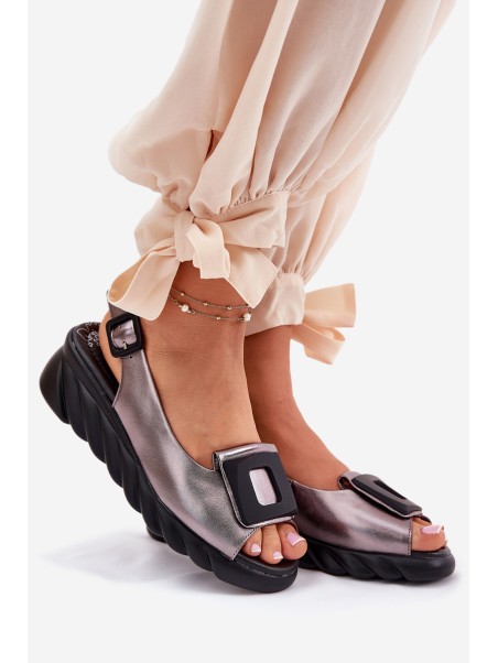 Ladies leather wedge sandals with decoration Artiker 56C2158 graphite
