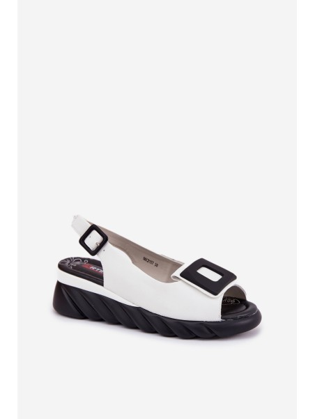 Leather Women's Wedge Sandals with Decoration Artiker 56C2157 White