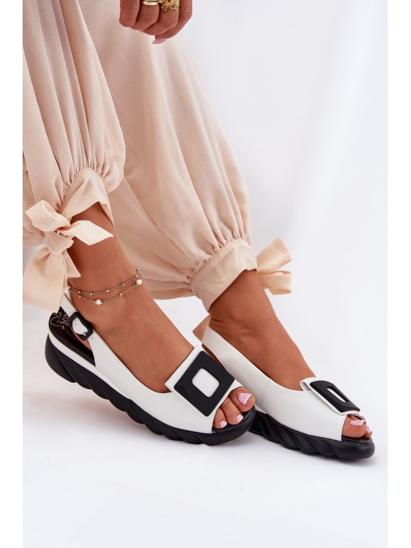 Leather Women's Wedge Sandals with Decoration Artiker 56C2157 White