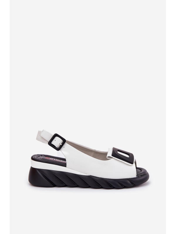 Leather Women's Wedge Sandals with Decoration Artiker 56C2157 White