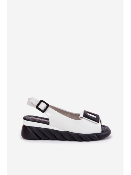 Leather Women's Wedge Sandals with Decoration Artiker 56C2157 White