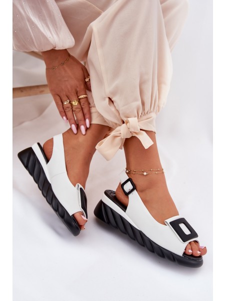 Leather Women's Wedge Sandals with Decoration Artiker 56C2157 White