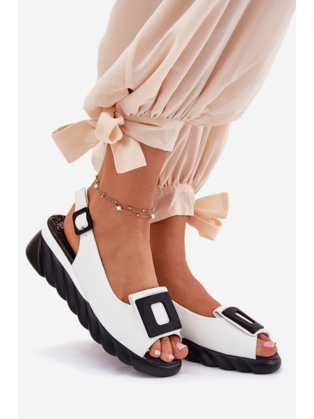Leather Women's Wedge Sandals with Decoration Artiker 56C2157 White