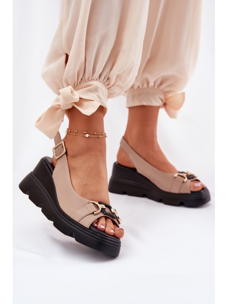 Ladies Leather Sandals On Wedge And Platform With Decoration Artiker 56C2209 Beige