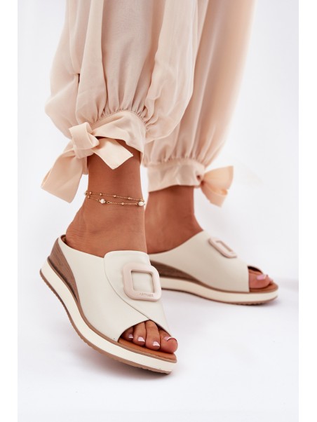 Ladies Leather Wedge Sandals Artiker Light Beige 56C2145