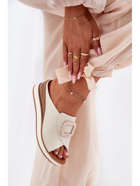 Ladies Leather Wedge Sandals Artiker Light Beige 56C2145