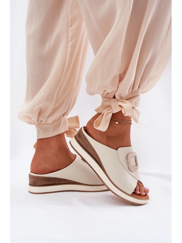 Ladies Leather Wedge Sandals Artiker Light Beige 56C2145