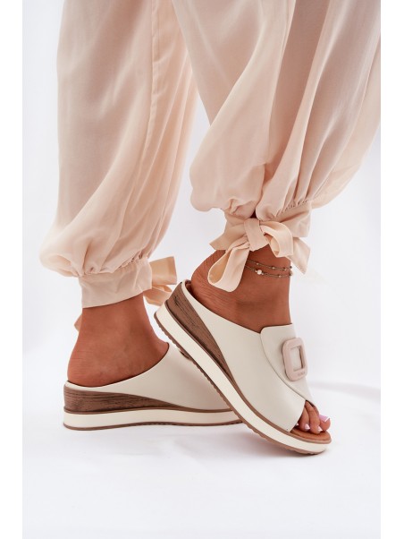 Ladies Leather Wedge Sandals Artiker Light Beige 56C2145