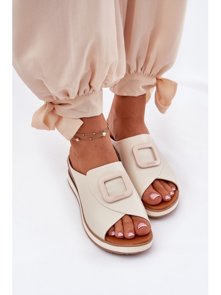 Ladies Leather Wedge Sandals Artiker Light Beige 56C2145