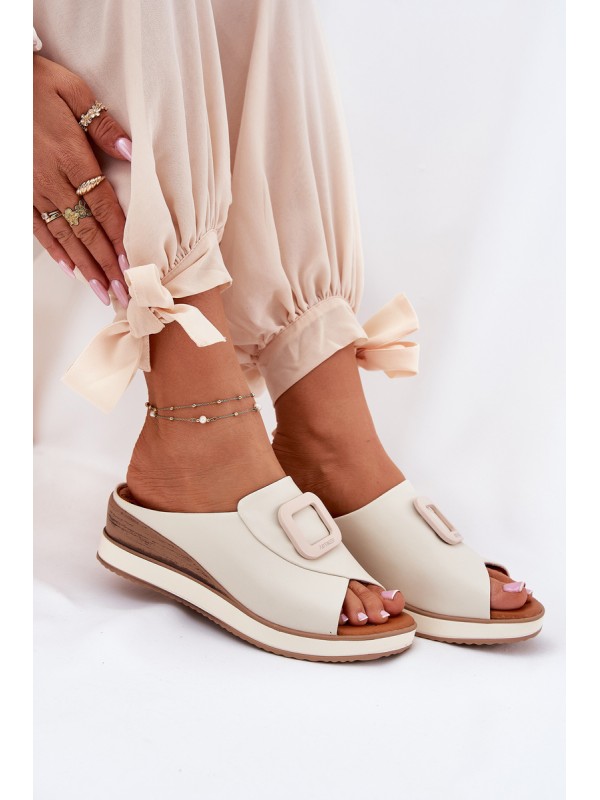 Ladies Leather Wedge Sandals Artiker Light Beige 56C2145