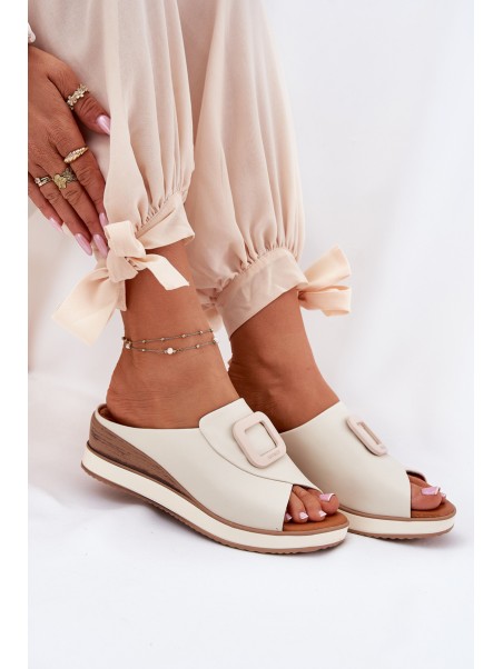 Ladies Leather Wedge Sandals Artiker Light Beige 56C2145