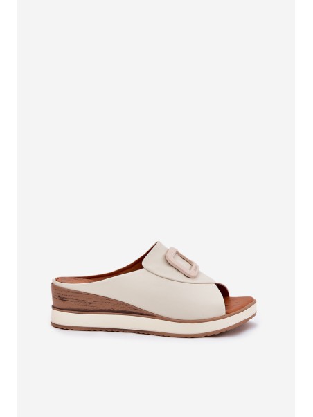 Ladies Leather Wedge Sandals Artiker Light Beige 56C2145