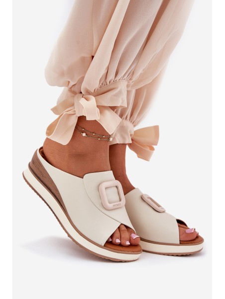 Ladies Leather Wedge Sandals Artiker Light Beige 56C2145