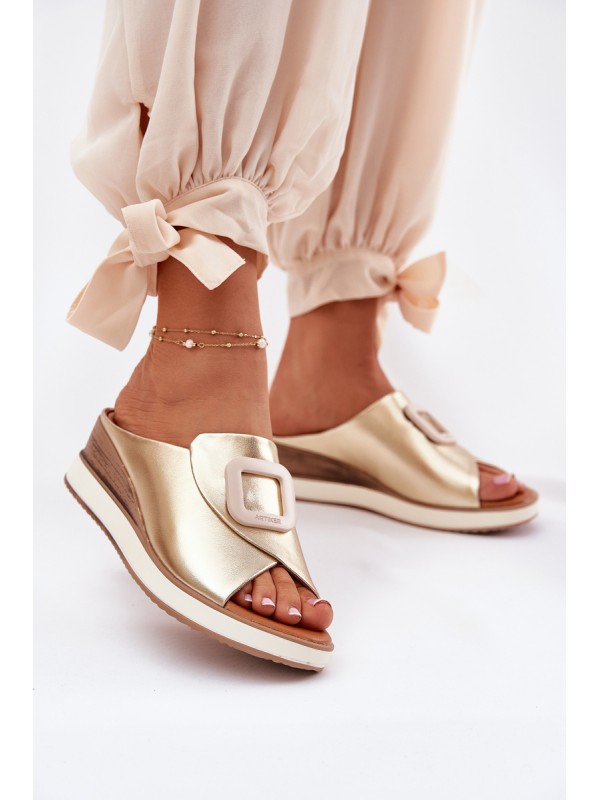Ladies leather wedge sandals Artiker 56C2146 gold
