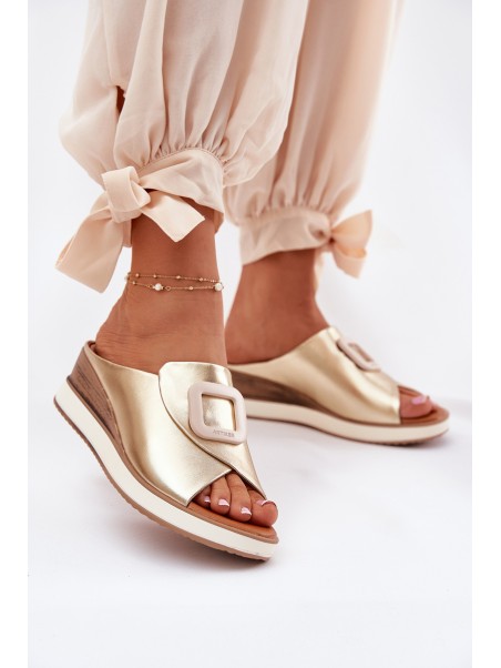 Ladies leather wedge sandals Artiker 56C2146 gold