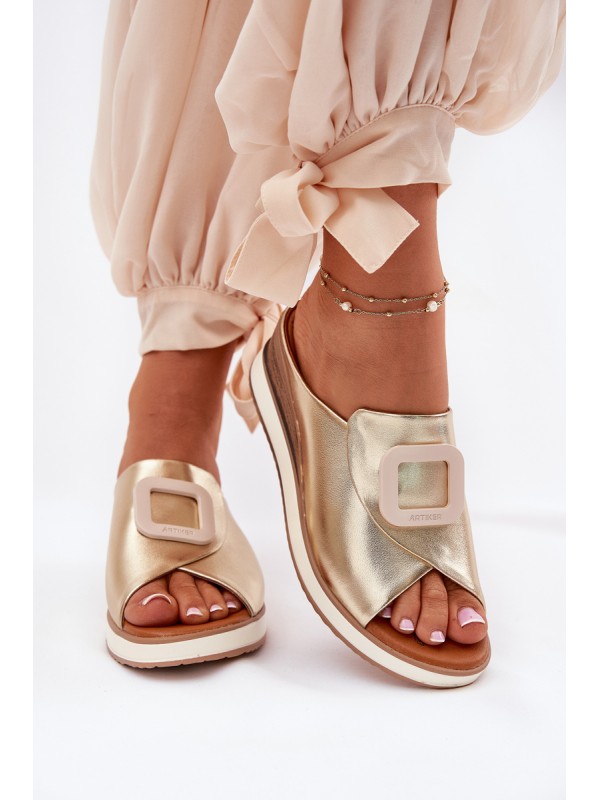 Ladies leather wedge sandals Artiker 56C2146 gold