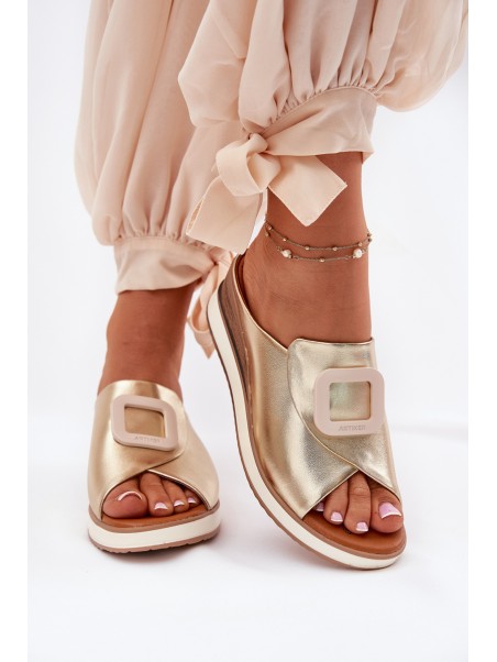 Ladies leather wedge sandals Artiker 56C2146 gold