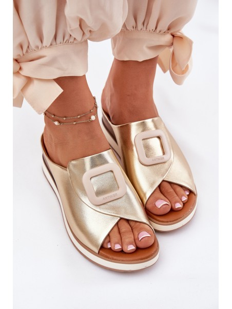 Ladies leather wedge sandals Artiker 56C2146 gold