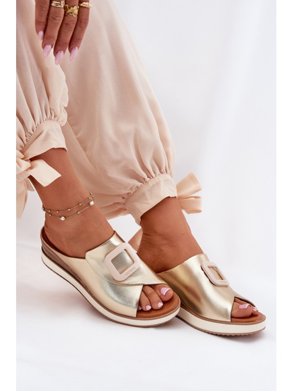 Ladies leather wedge sandals Artiker 56C2146 gold