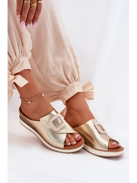 Ladies leather wedge sandals Artiker 56C2146 gold