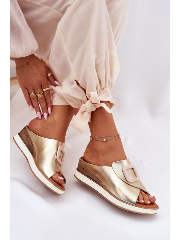 Ladies leather wedge sandals Artiker 56C2146 gold