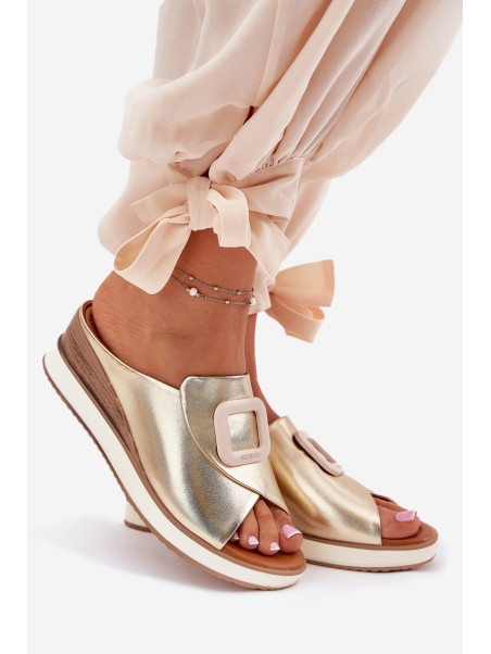 Ladies leather wedge sandals Artiker 56C2146 gold