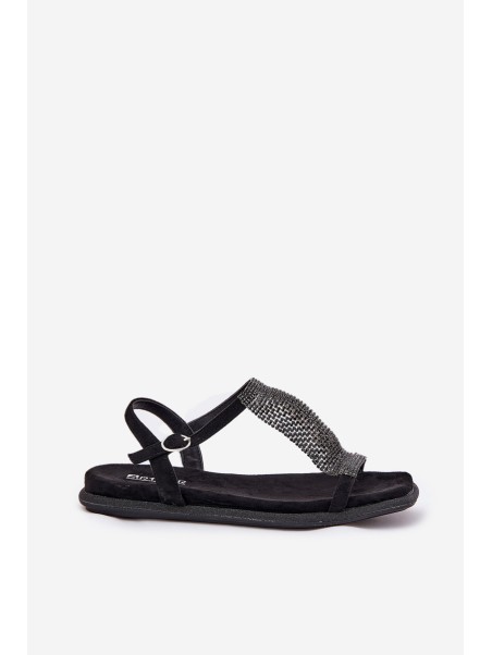 Flat Elegant Women's Sandals With Crystals Artiker 56C1370 Black