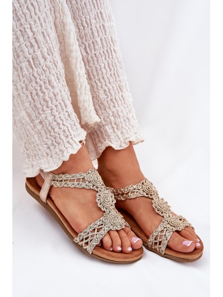 Flat Women's Sandals With Lace Pattern Artiker 56C1281 Gold