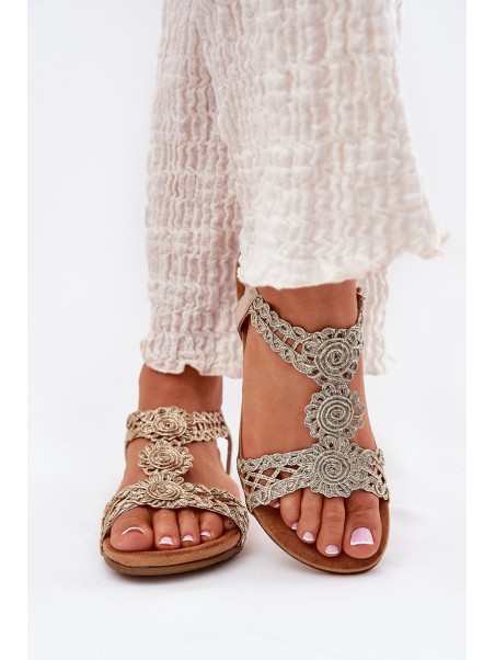 Flat Women's Sandals With Lace Pattern Artiker 56C1281 Gold