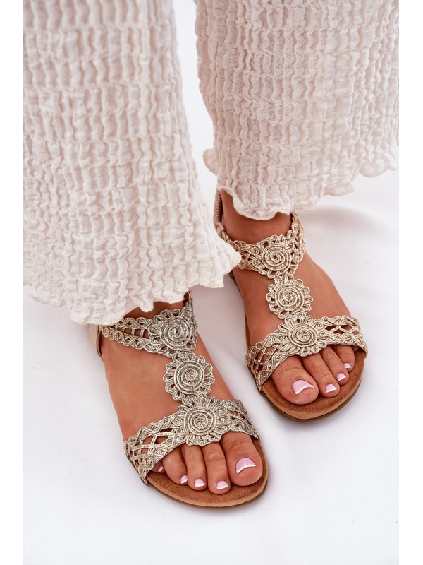 Flat Women's Sandals With Lace Pattern Artiker 56C1281 Gold