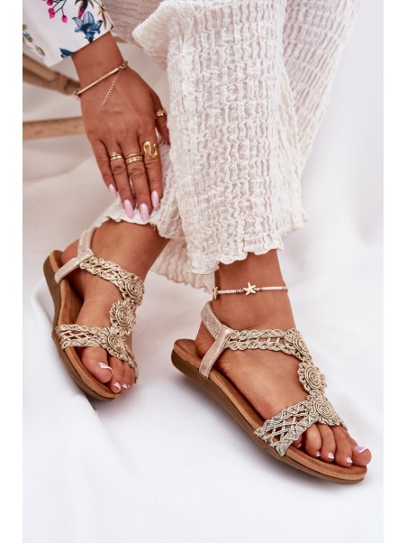 Flat Women's Sandals With Lace Pattern Artiker 56C1281 Gold