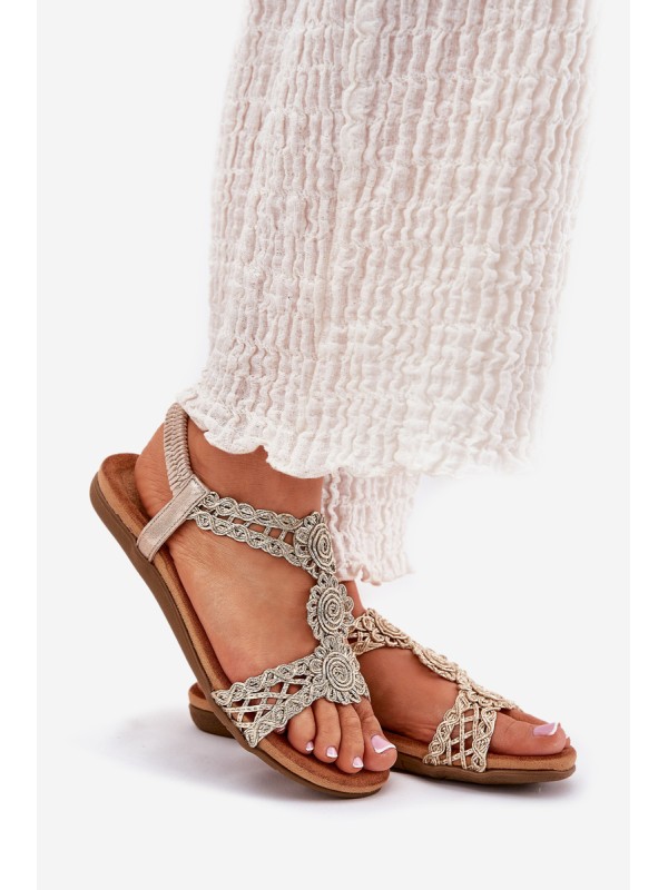 Flat Women's Sandals With Lace Pattern Artiker 56C1281 Gold